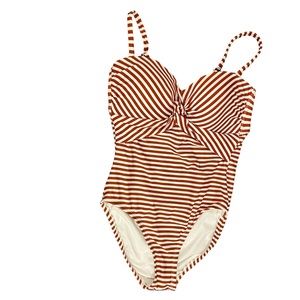 Women’s Kona Sol Rust And White Striped One Piece Swimsuit Size Small NWOT